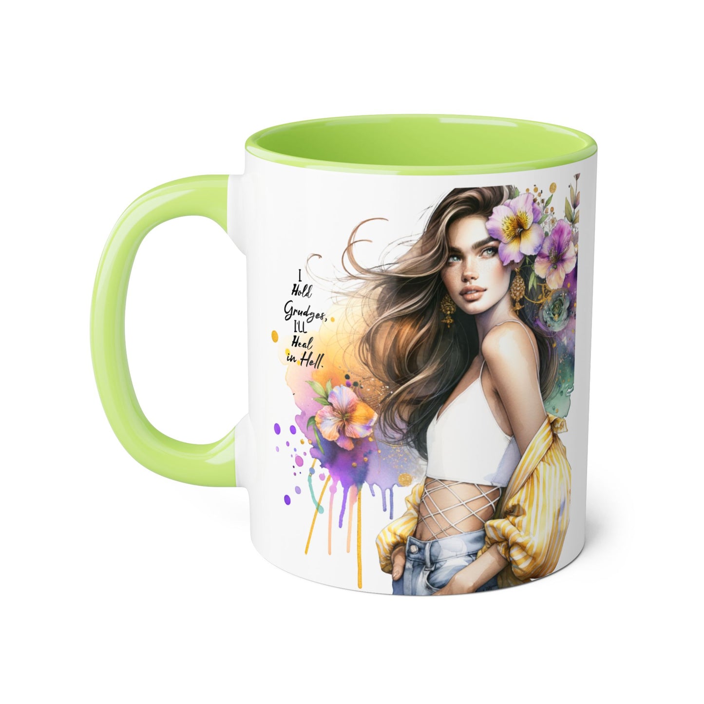 I Hold Grudges, I'll Heal in Hell  Humoristic Elegant Floral Accent Mugs for Coffee Lovers, Inspirational Gift, Home Decor, Unique Art, Perfect for Birthdays, Mother’s Day