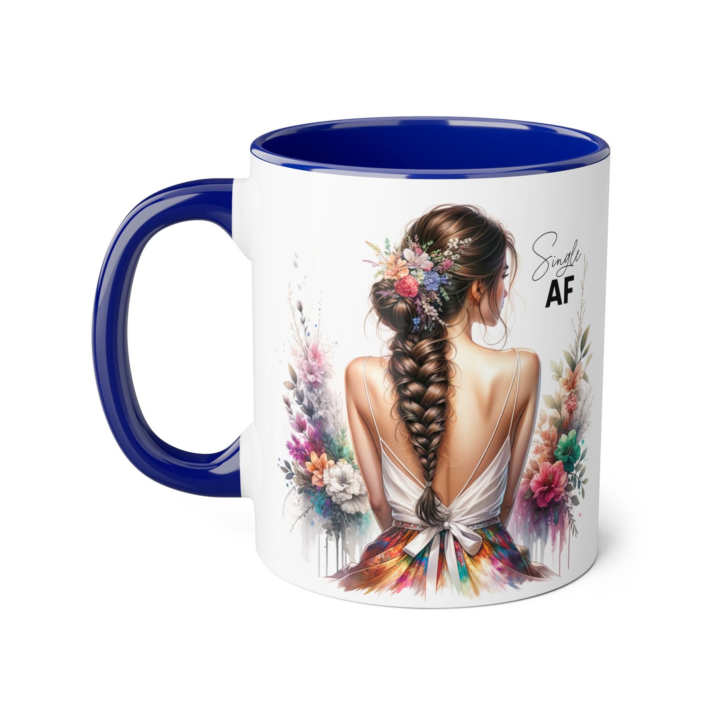 Single AF Bohemian Accent Mug - Smile AF, Floral Coffee Cup, Gift for Her, Inspirational Drinkware, Home Décor, Unique Present