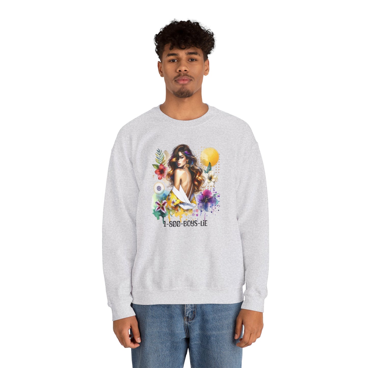 1-800-Boys-Lie Bohemian Floral Crewneck Sweatshirt, Trendy Oversized Sweater, Unique Gift for Her, Cozy Fall Apparel, Birthday & Casual Wear