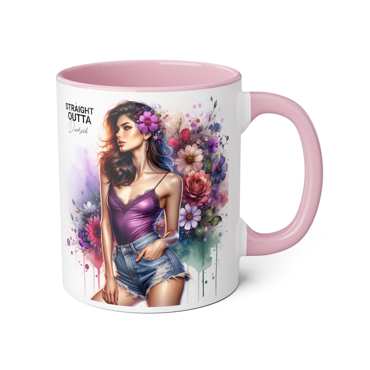 Straight Outta Divorced Humoristic Floral Art Accent Mug, Straight Outta, Gift for Her, Coffee Lover, Home Décor, Unique Tea Cup, Birthday Present