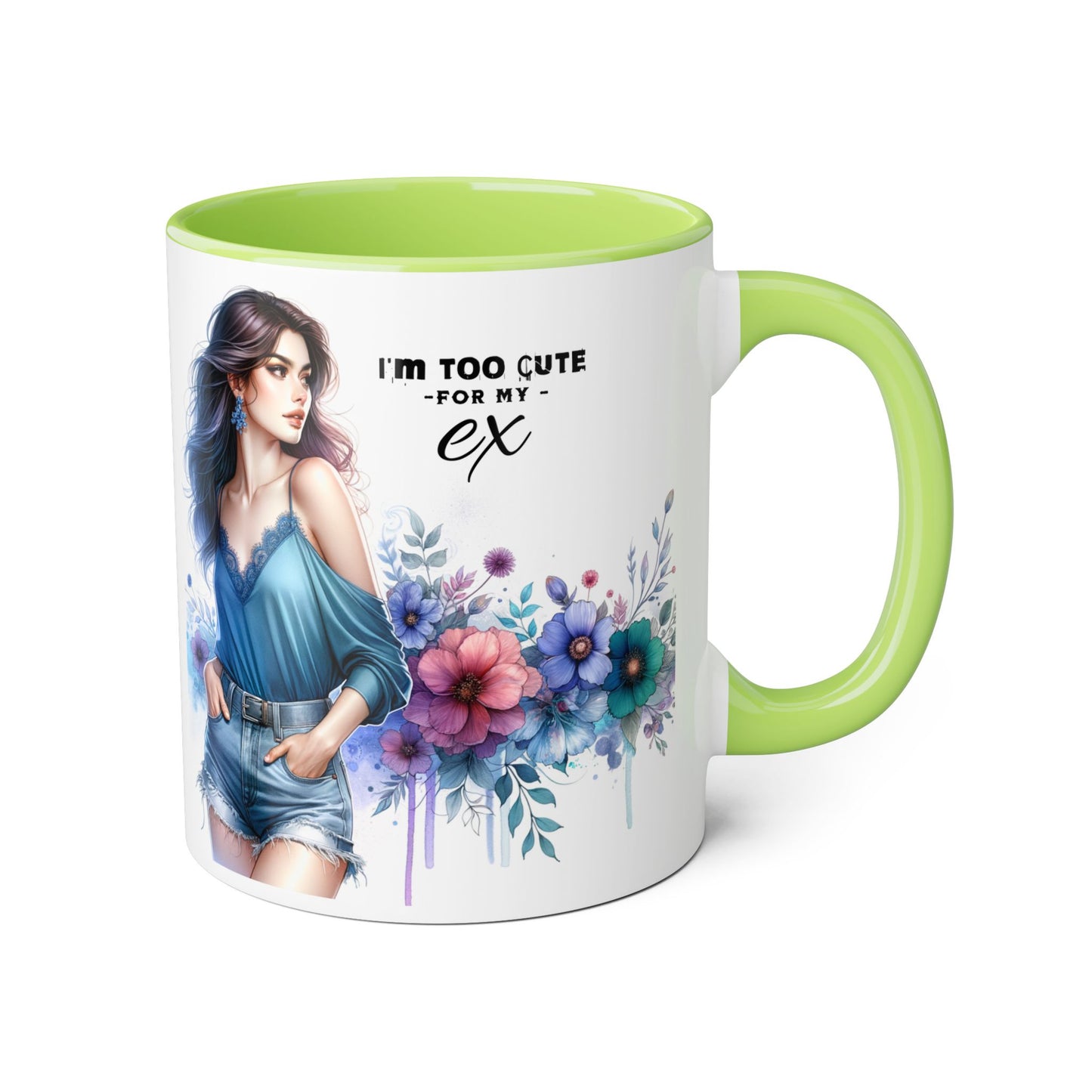I'm Too Cute For My Ex  Mug - 11oz Accent Tumbler, Quirky Gift, Coffee Lover Accessories, Birthday Present, Floral Design