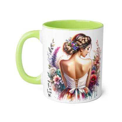 Free and Loving Me Floral Accent Mug, Artistic Coffee Cup, Gift for Mom, Birthday, Mother's Day, Home Decor, Inspirational Mug