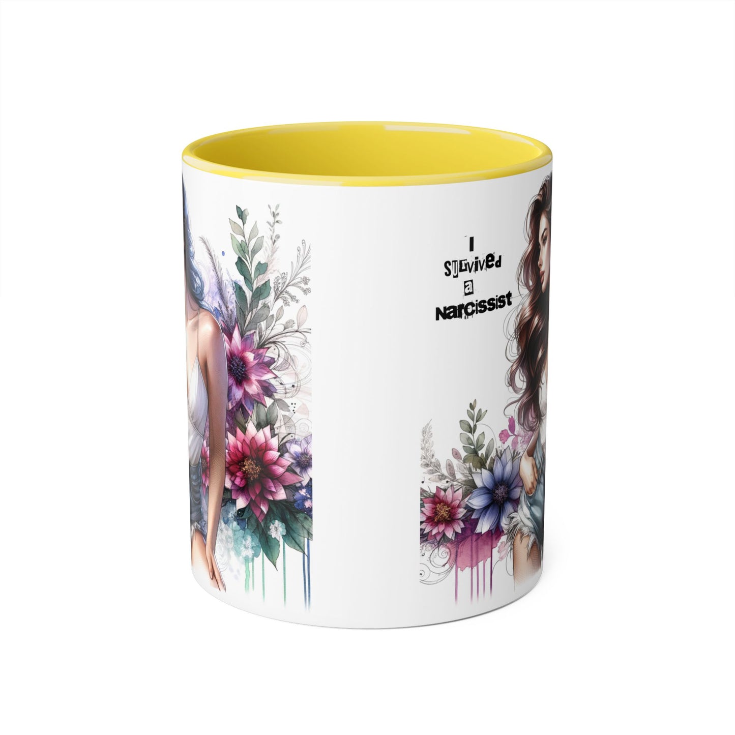 Floral Art Accent Mug, 11oz Coffee Cup, Gifts for Her, Unique Home Decor, Narcissist Quote, Morning Coffee