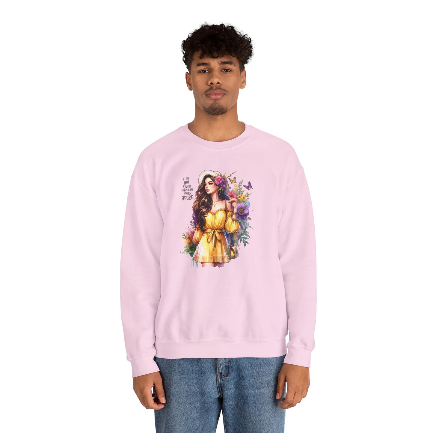 I Am My Own Happily Ever After  Floral Goddess Crewneck Sweatshirt - Boho Chic, Cozy Style, Perfect for Spring, Gift for Her, Casual Wear, Everyday Comfort