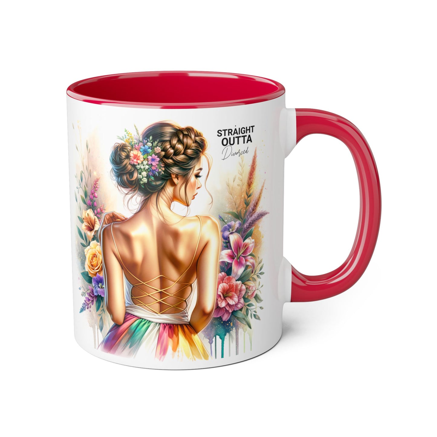 Straight Outta Divorced Humoristic Artistic Accent Mugs, 11oz | Botanical Floral Designs | Perfect Gift for Art Lovers, Home Decor, Birthday, Coffee Enthusiasts, Tea Lovers