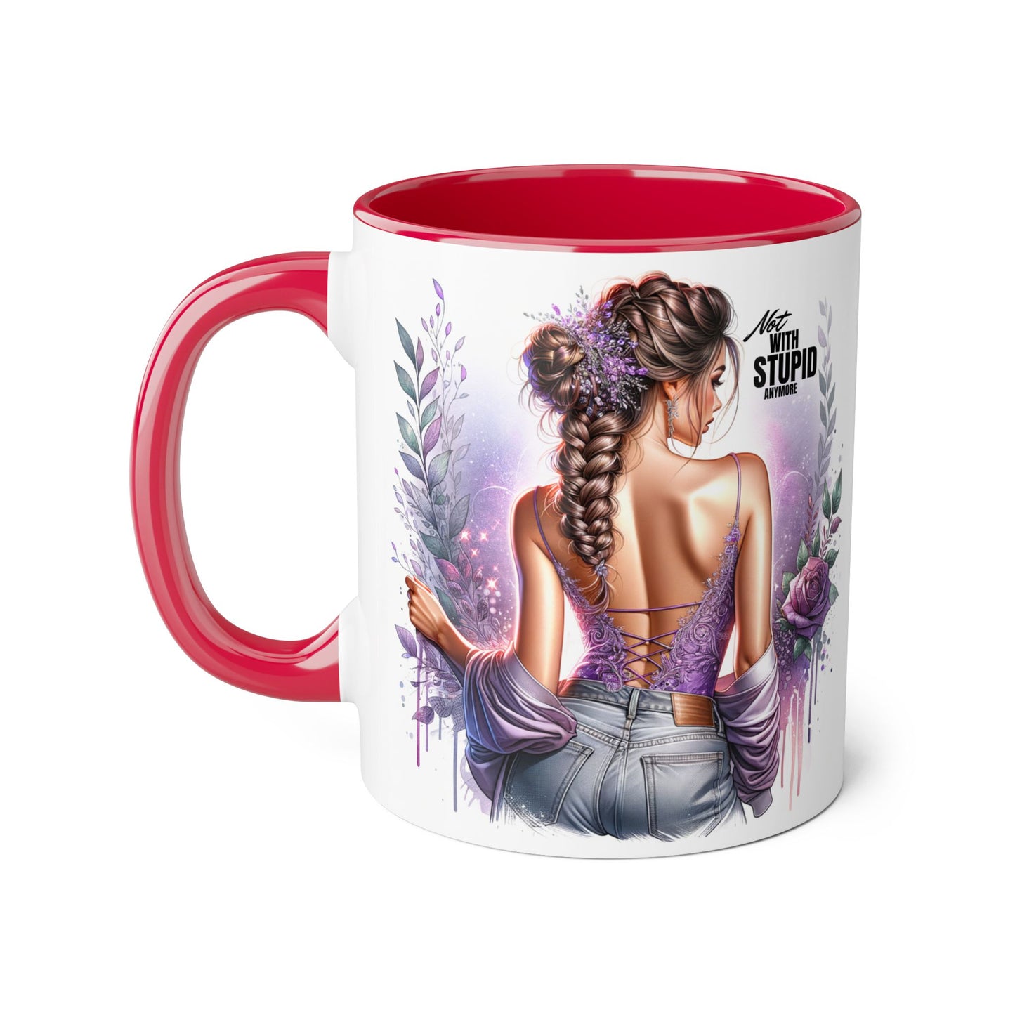 Not With Stupid Anymore Humoristic Bohemian Accent Mug, Artful Coffee Cup for Unique Gifts, Decorative Drinkware, Home Decor, Thoughtful Present