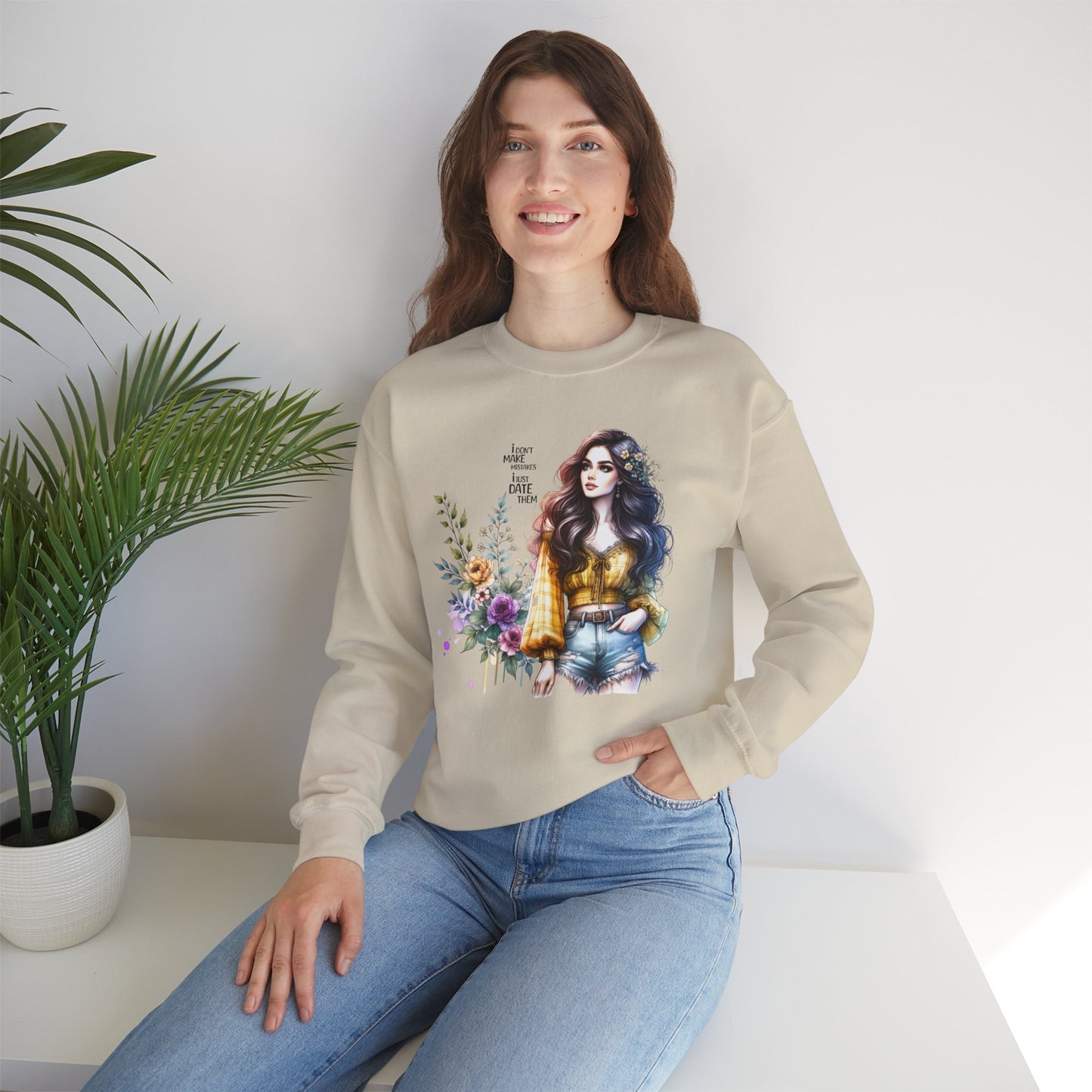 I Don't Make Mistakes, I Just Date Them Floral Graphic Crewneck Sweatshirt, Cozy Casual Wear, Boho Sweatshirt, Gift for Her, Fall Fashion Must-Have