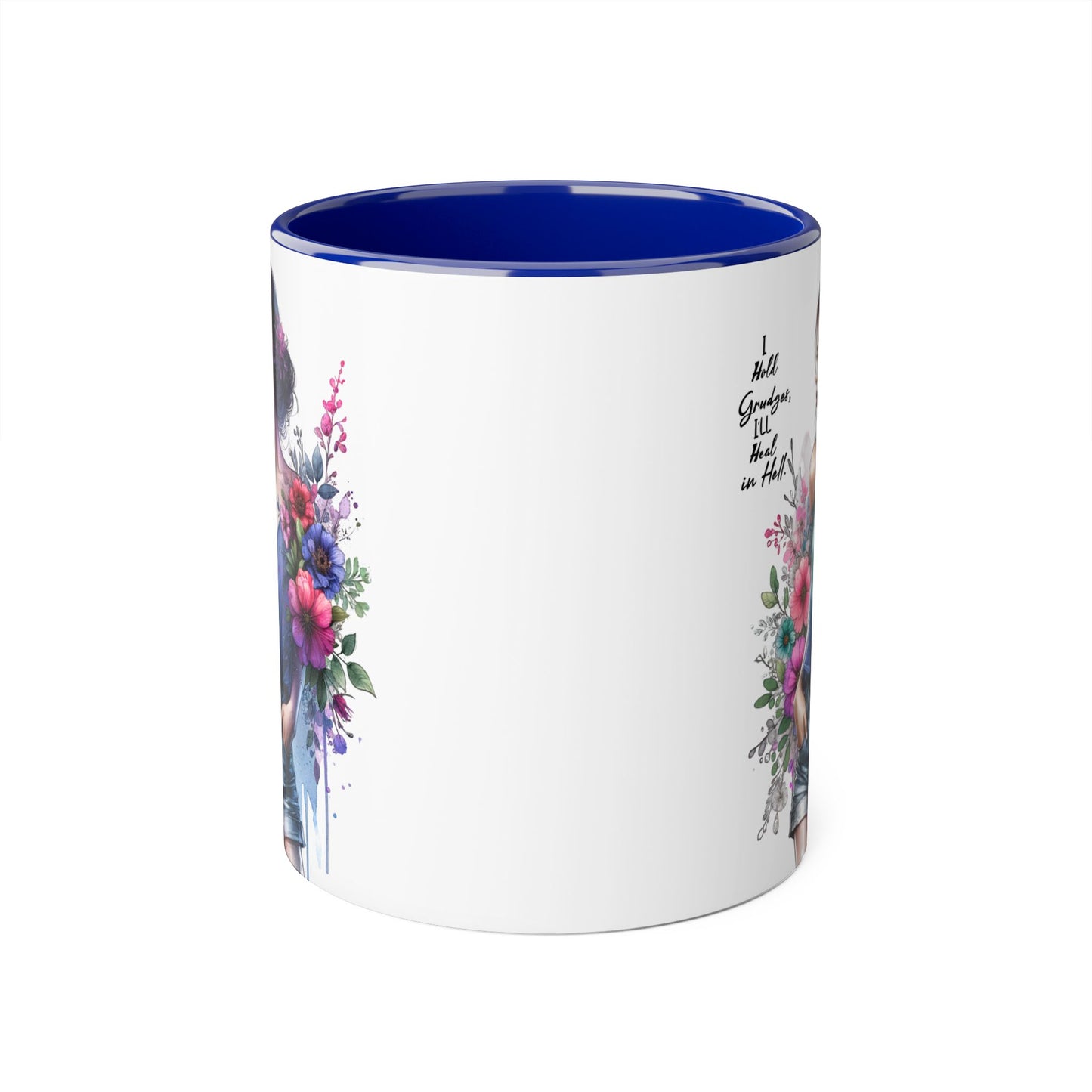 I Hold Grudges, I'll Heal in Hell  Humoristic Floral Accent Mug, 11oz Coffee Cup for Grandma, Gift for Her, Birthday Present, Mother's Day, Home Decor, Floral Design