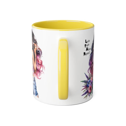 Vibrant Floral Accent Mug - Love Pain Alone Repeat, Coffee Lover Gift, Inspirational Drinkware, Art Mug, Stylish Home Decor