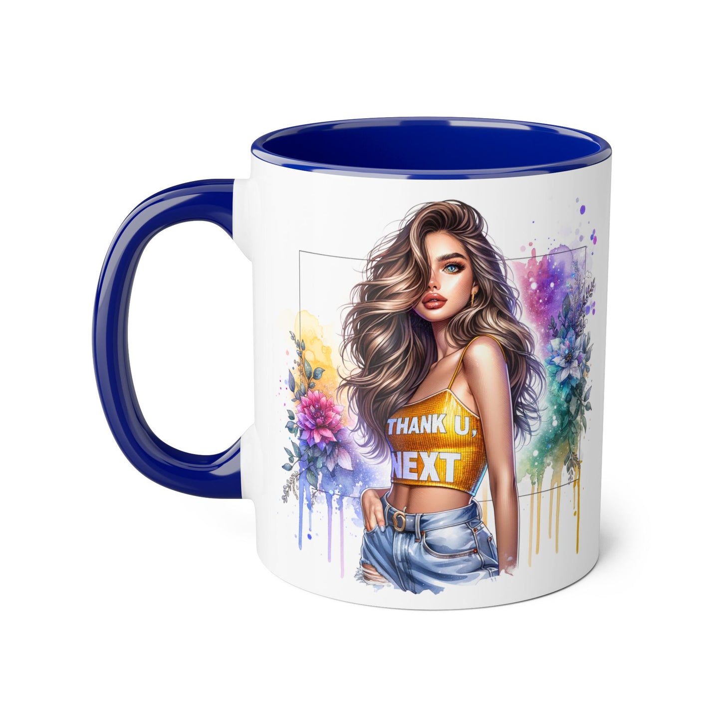 Thank U, Next Vibrant Floral Accent Mug | Unique Coffee Cup, Gift for Her, Artful Drinkware, Boho Style, Colorful Tea Mug, Inspirational Design