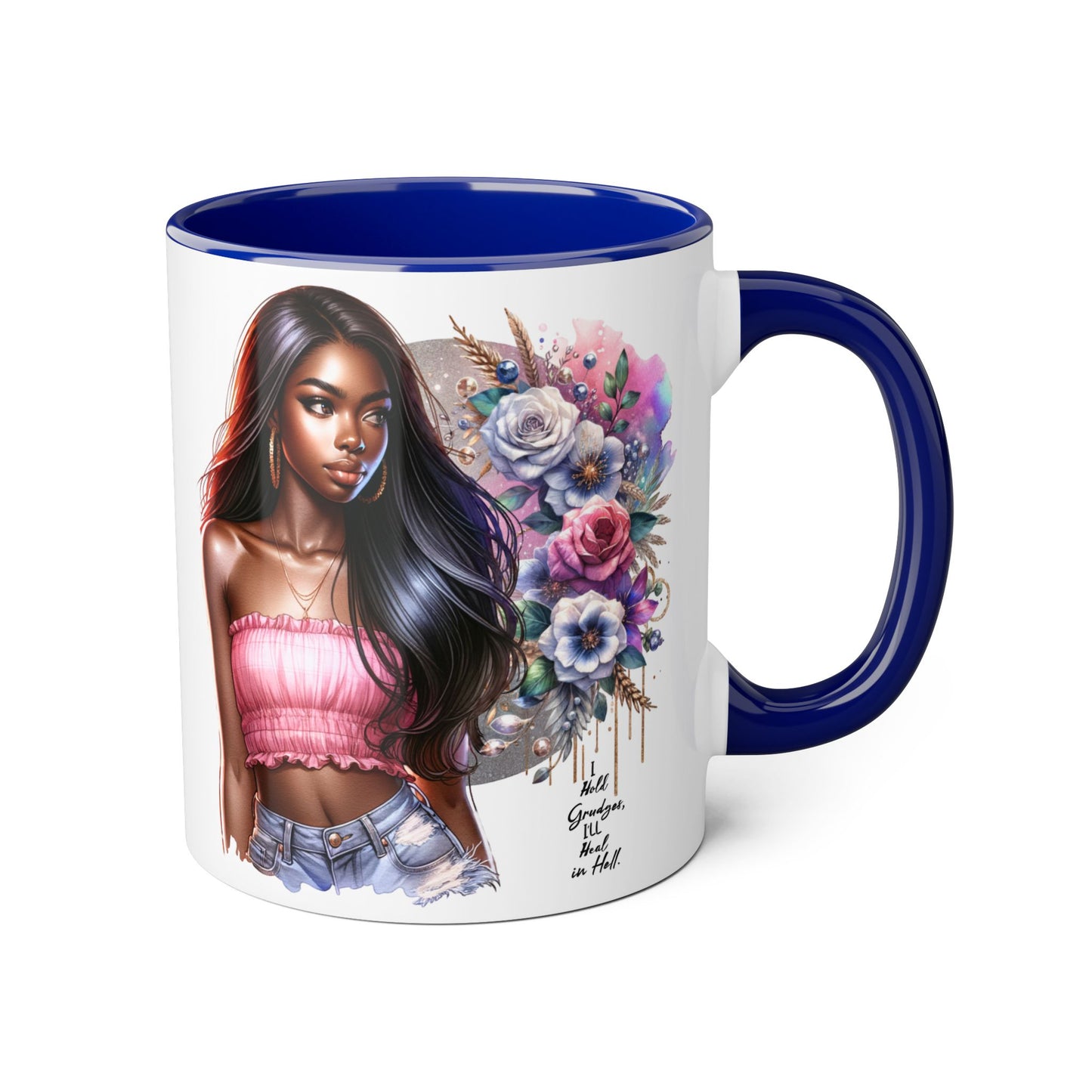 I Hold Grudges, I'll Heal in Hell  Humoristic Bohemian Floral Accent Mug, Stylish Coffee Cup, Ideal for Gifting, Home Decor, Motivational Quote Mug, Perfect for Every Occasion