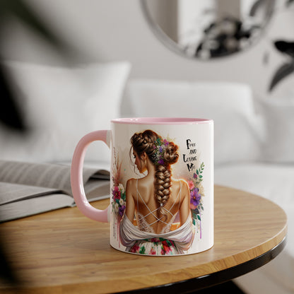 Bohemian Floral Accent Mug, Free and Loving Me Coffee Cup, Gifts for Her, Birthday, Inspirational Drinkware, Home Decor