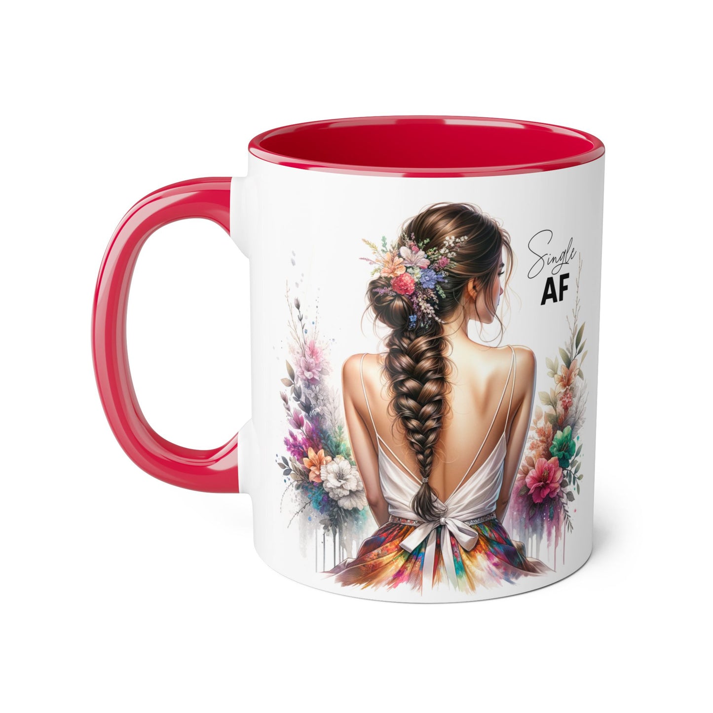 Single AF Bohemian Accent Mug - Smile AF, Floral Coffee Cup, Gift for Her, Inspirational Drinkware, Home Décor, Unique Present