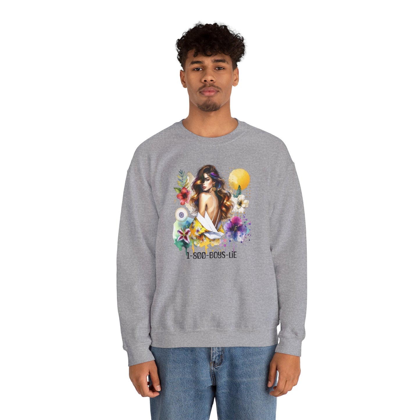 1-800-Boys-Lie Bohemian Floral Crewneck Sweatshirt, Trendy Oversized Sweater, Unique Gift for Her, Cozy Fall Apparel, Birthday & Casual Wear