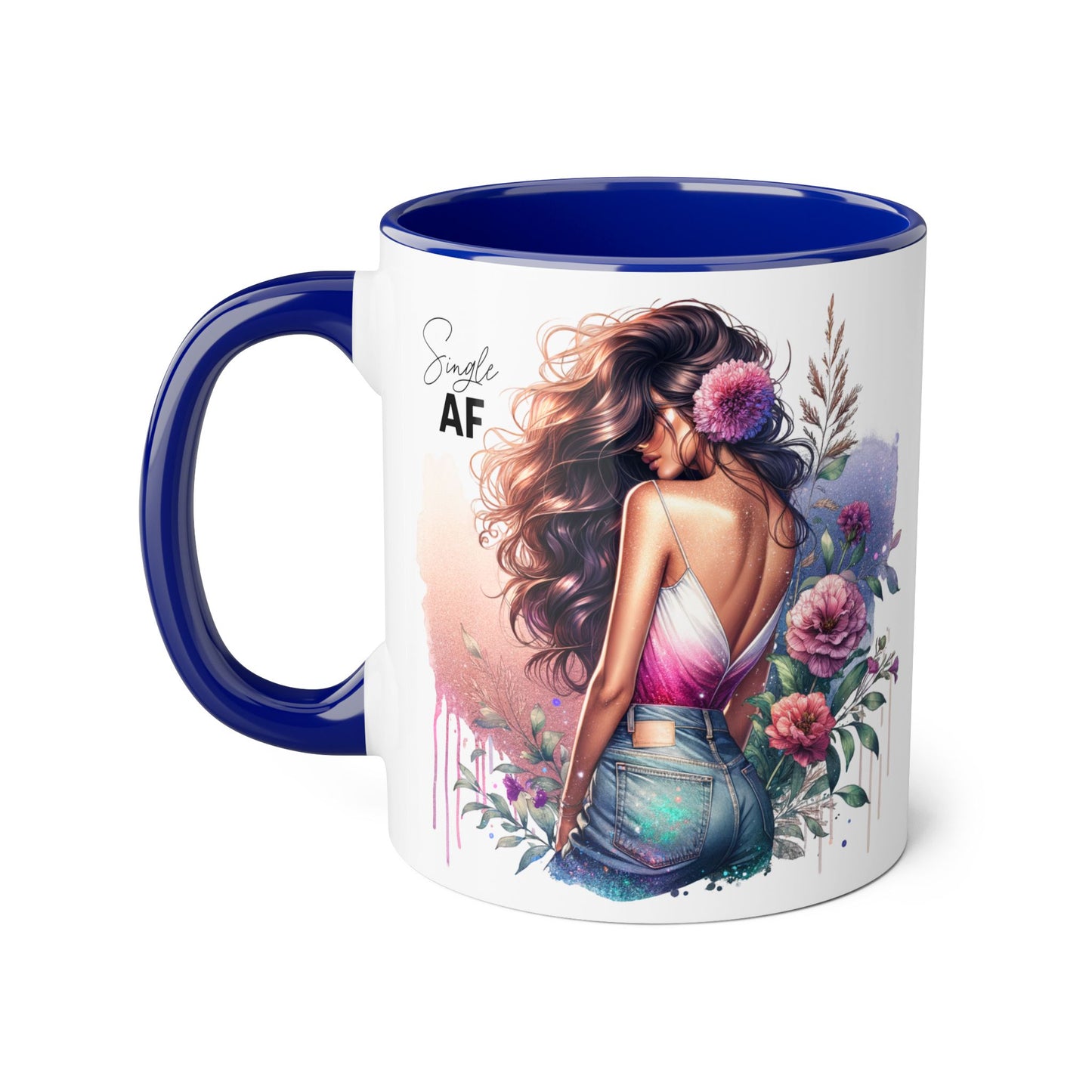 Single AF Floral Accent Mug - Drinkware for Single Ladies, Self-Care Gift, Coffee Lover, Unique Home Decor, Valentine's Day Gift