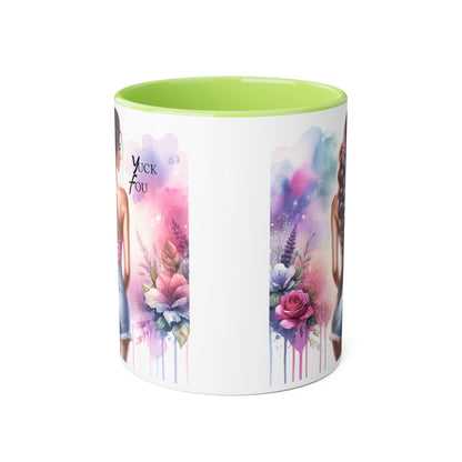 Colorful Floral Accent Mug |  Yuck Fou  Coffee Cup | Unique Gift for Her, Inspirational Drinkware, Fun Tea Mug, Motivational Gift