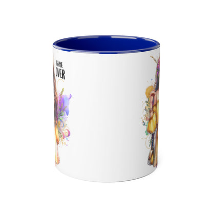Colorful Game Over Accent Mug, 11oz Coffee Cup, Unique Art Gift, Fun Drinkware, Birthday, Celebration, Decorative Mug