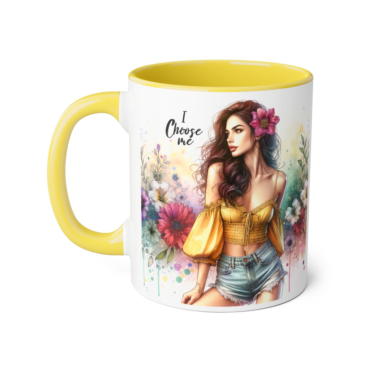 I Choose Me Floral Themed Accent Mugs, 11oz - Eco-Friendly Gift for Self-Care, Birthdays, Friends, Tea Lover, Inspirational Quotes