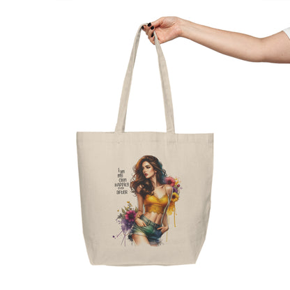 I Am My Own Happily Ever After Stylish Floral Canvas Tote Bag, Eco-Friendly Shopping, Summer Vibes, Gift for Her, Beach Bag, Reusable Tote