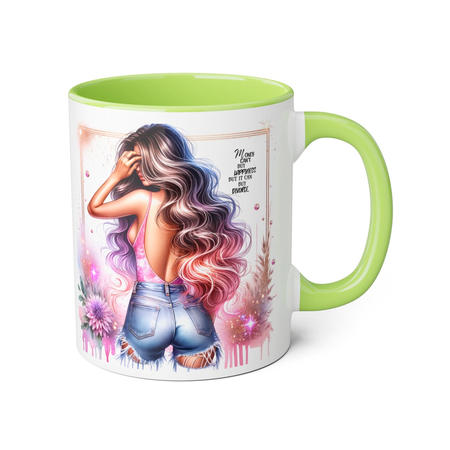 Money Can't Buy Happiness But It Can Buy Divorce Humoristic Gorgeous Floral Accent Mug, Inspirational Coffee Cup, Perfect Gift for Her, Girl Boss Mug, Motivational Drinkware