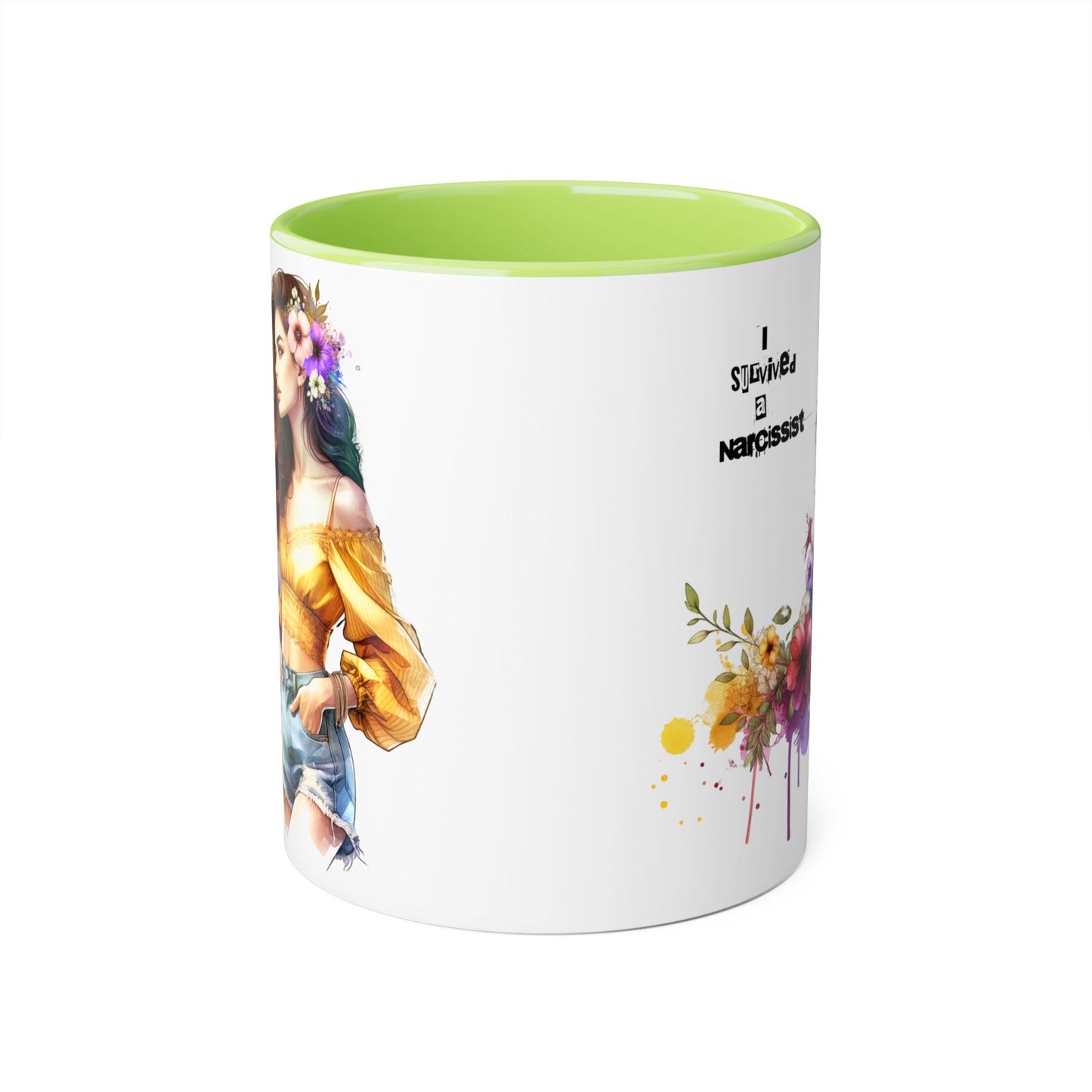 Empowering Accent Mug, Flower Art Coffee Cup, I Survived a Narcissist, Gift for Her, Inspirational Tea Mug, Self-Care