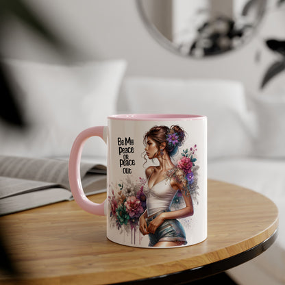 Be My Peace or Peace Out Bohemian Floral Accent Mug - Inspirational Coffee Cup, Gift for Her, Peaceful Vibes, Birthday Present, Home Decor, Artistic Drinkware