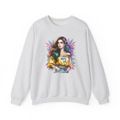 1-800-Boys-Lie Colorful Graphic Crewneck Sweatshirt - 'Boys Lie' Design, Unisex Sweatshirt, Trendy Gift, Casual Wear, Comfortable Outfit