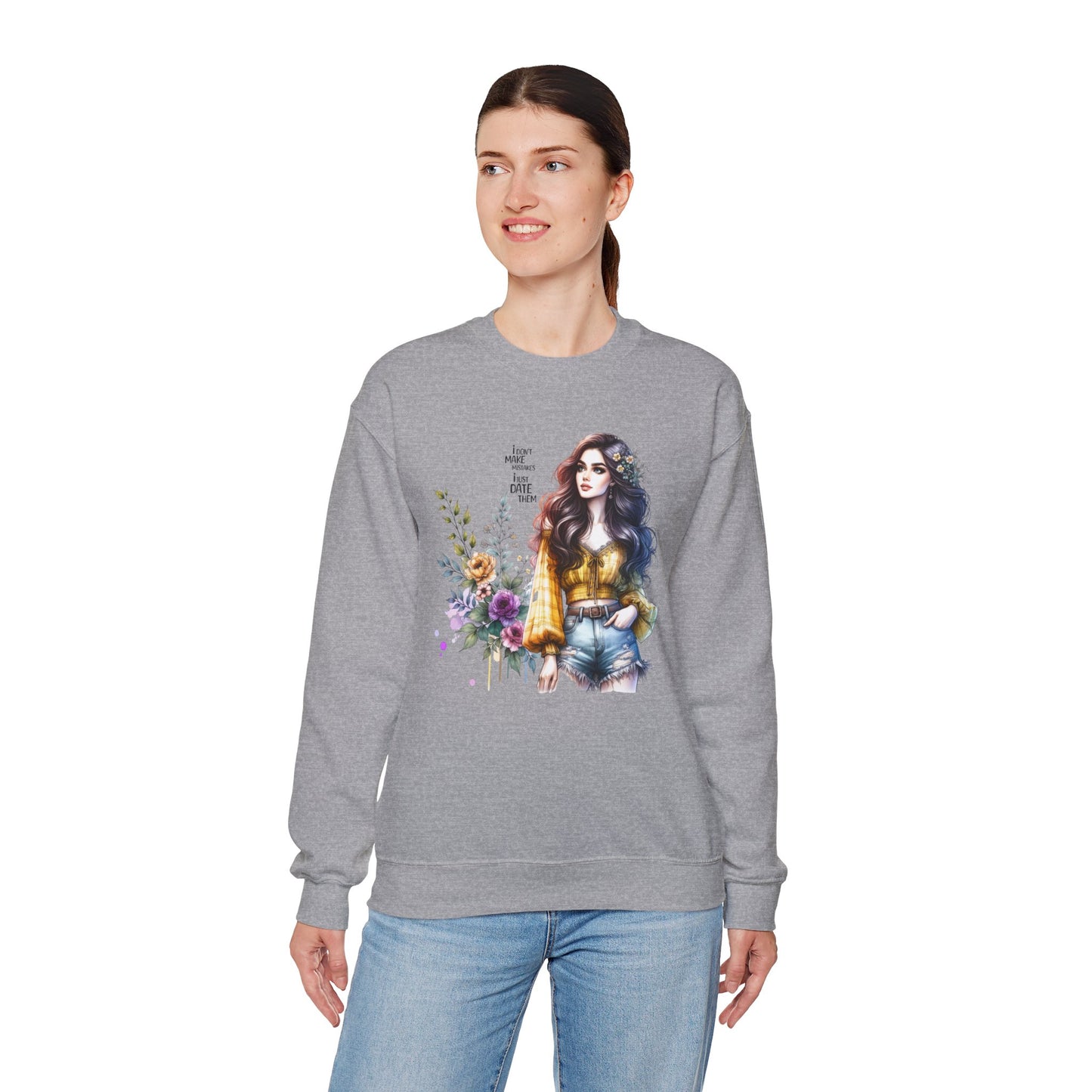 I Don't Make Mistakes, I Just Date Them Floral Graphic Crewneck Sweatshirt, Cozy Casual Wear, Boho Sweatshirt, Gift for Her, Fall Fashion Must-Have