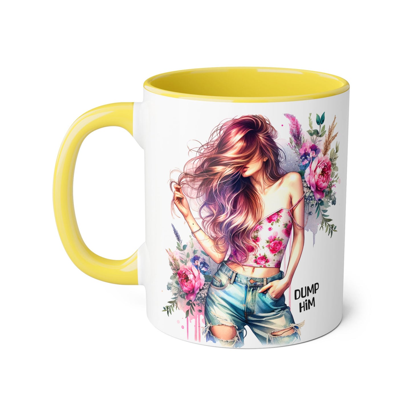 Floral Motivational Mug: "Dump Him" Coffee Cup, Gift for Friends, Inspirational Drinkware, Self-Care Coffee Mug, Cute Floral Mug