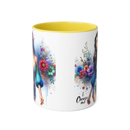 I Choose Me Boho Floral Accent Mug, Choose Me Coffee Cup, Unique Gift for Her, Art Mug, Colorful Drinkware