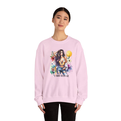 1-800-Boys-Lie Boho Chic Crewneck Sweatshirt with Floral Design, Unisex Gift, Self-Love Apparel, Cozy Casual Wear, Perfect for Relaxation