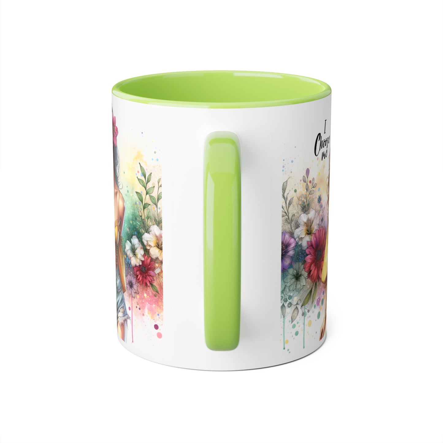 I Choose Me Floral Themed Accent Mugs, 11oz - Eco-Friendly Gift for Self-Care, Birthdays, Friends, Tea Lover, Inspirational Quotes