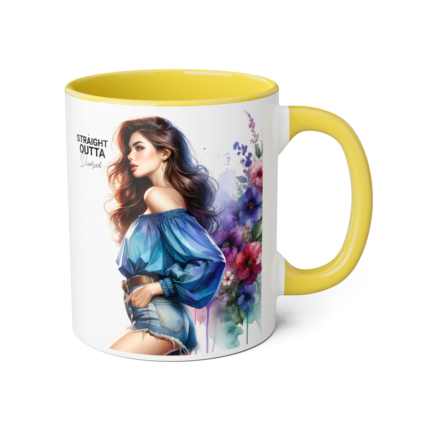 Straight Outta Divorced Humoristic Artistic Accent Mug, Personalized Gift for Coffee Lovers, Floral Design Mug, Straight Outta Mug, Creative Kitchenware, Unique Home Decor