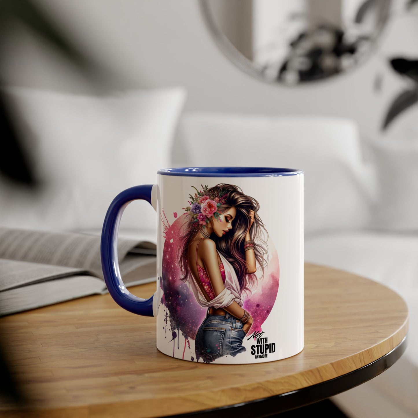 Not With Stupid Anymore Humoristic Artistic Accent Mug - Unique Drinkware for Art Lovers, Perfect Gift for Birthdays, Holidays, or Just Because