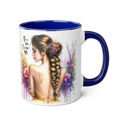 Bohemian Inspirational Mug, Free and Loving Me Coffee Cup, Unique Gift for Her, Floral Design, Tea Lover's Mug, Vintage Style Drinkware