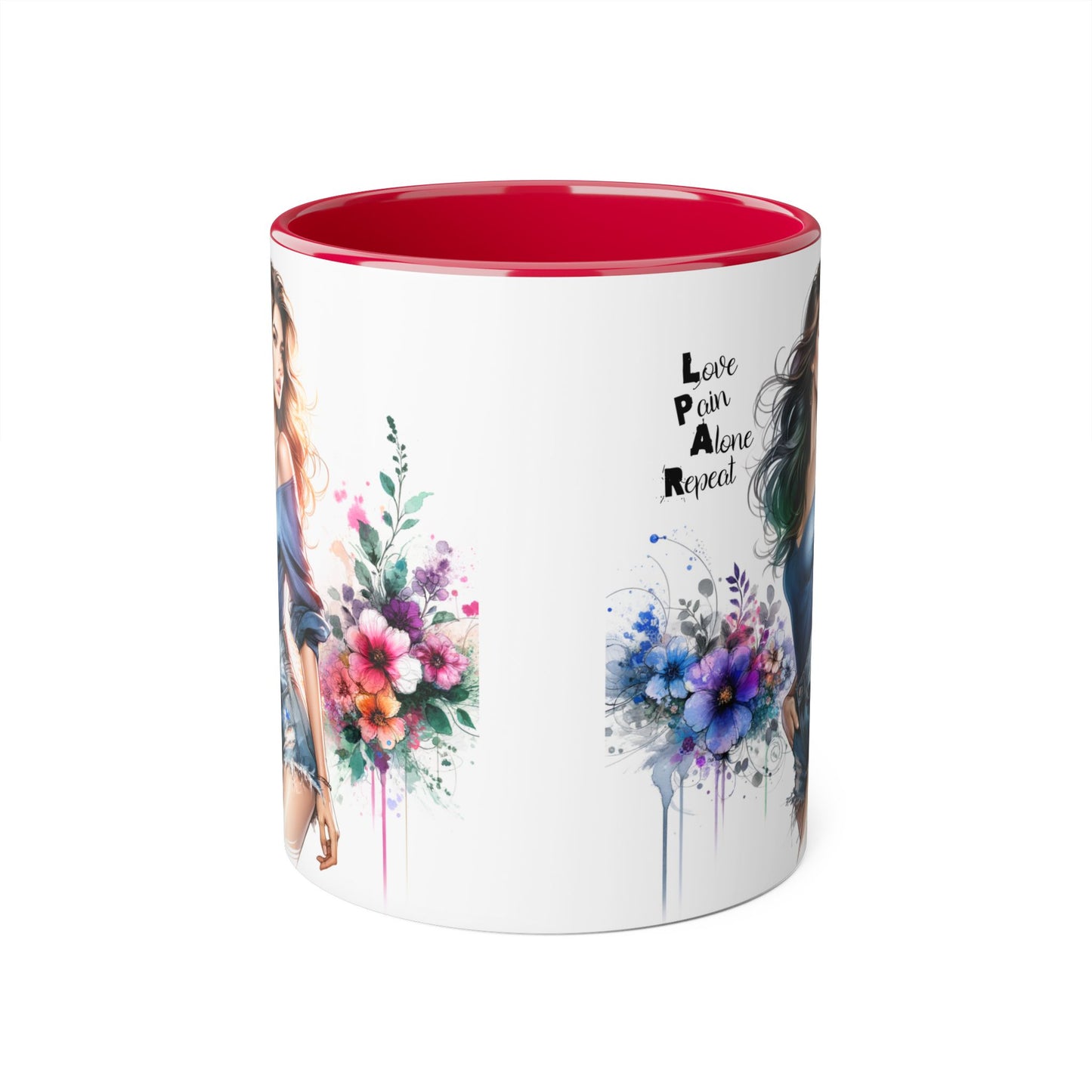 Stylish Accent Mug, Love Pain Alone Repeat Mug, Floral Design Coffee Cup, Gift for Her, Motivational Drinkware