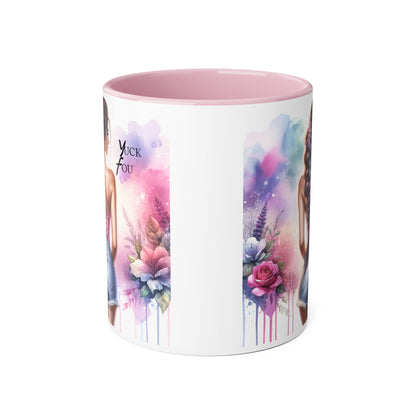 Colorful Floral Accent Mug |  Yuck Fou  Coffee Cup | Unique Gift for Her, Inspirational Drinkware, Fun Tea Mug, Motivational Gift