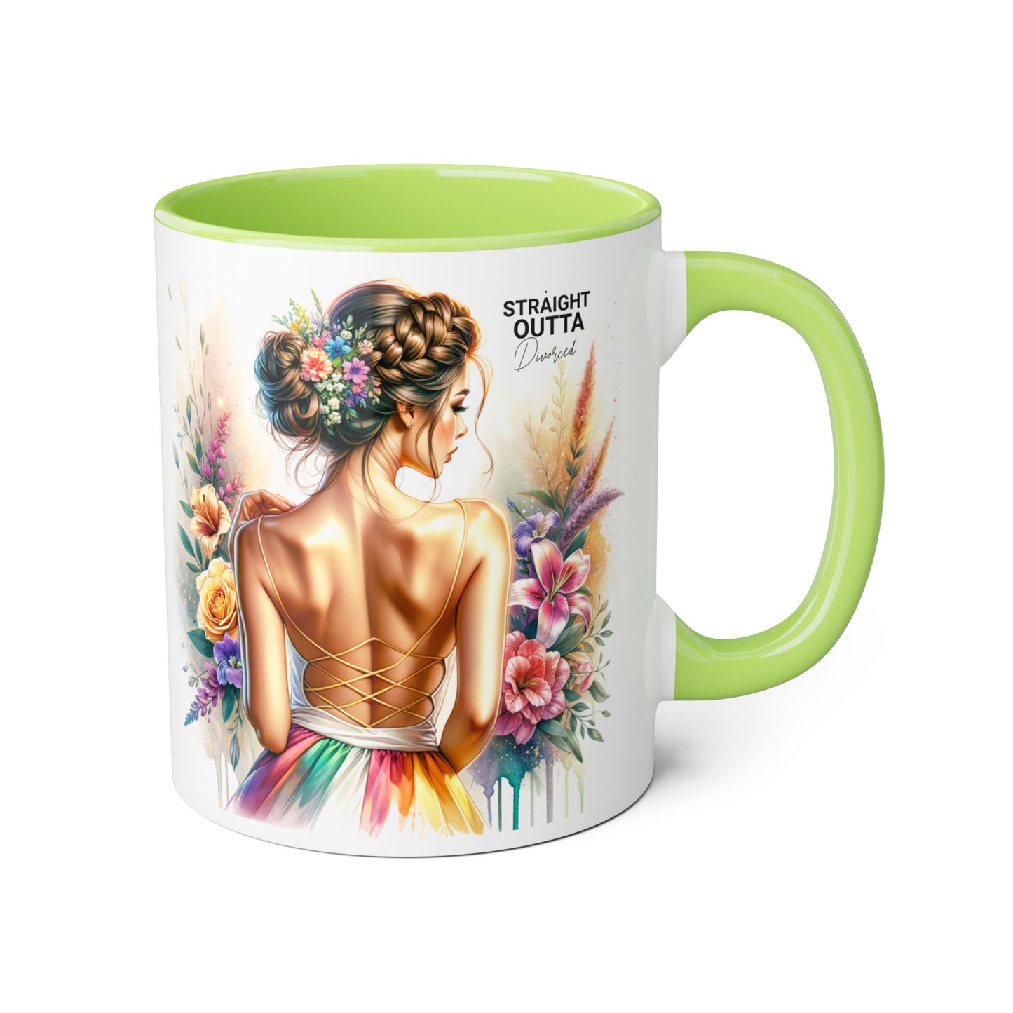 Straight Outta Divorced Humoristic Artistic Accent Mugs, 11oz | Botanical Floral Designs | Perfect Gift for Art Lovers, Home Decor, Birthday, Coffee Enthusiasts, Tea Lovers