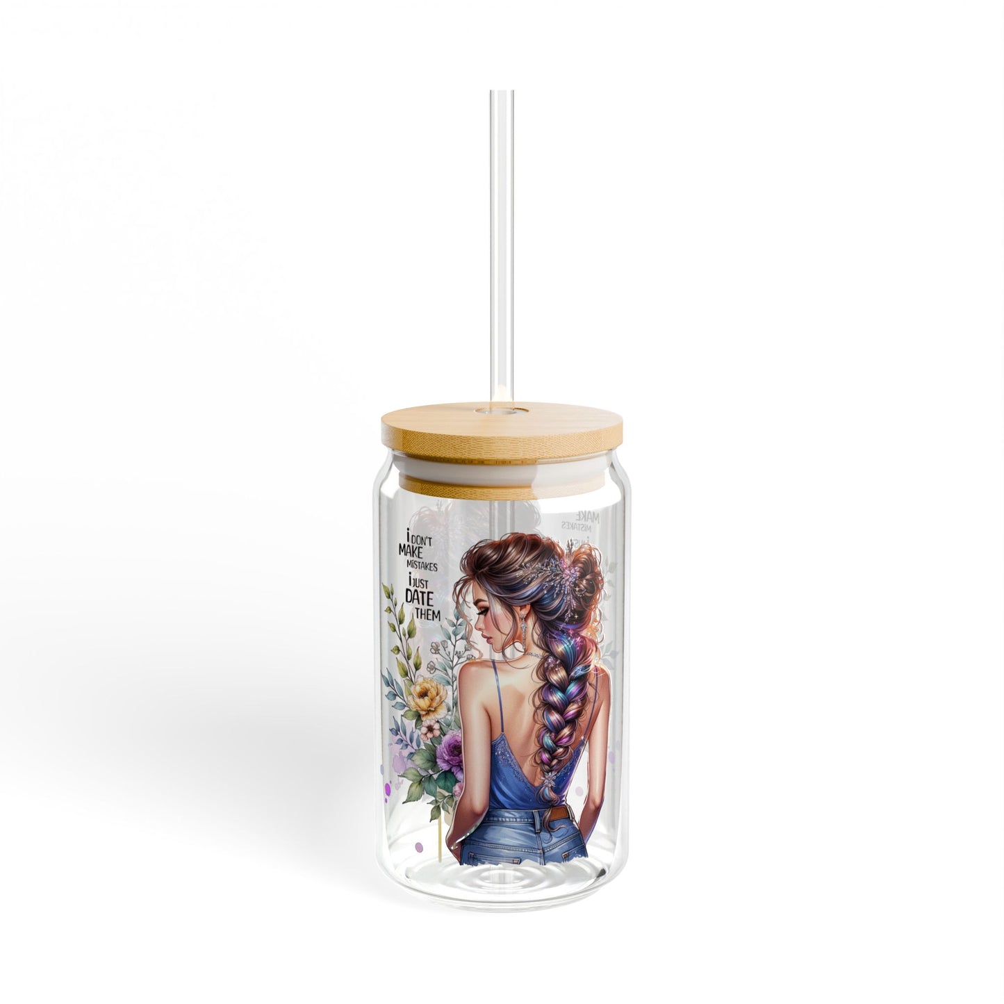 I Don't Make Mistakes, I Date Them Stylish Sipper Glass with Floral Design - 16oz, Botanical Drinkware for Home, Unique Gifts for Her, Summer Party Essentials, [...]
