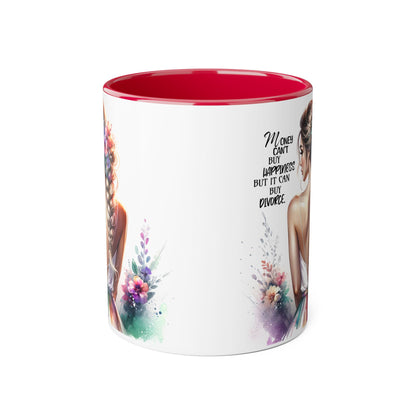Money Can't Buy Happiness But It Can Buy Divorce Humoristic Inspirational Floral Accent Mug, 11oz Coffee Cup for Moms, Uplifting Gift for Mother's Day, Motivational Drinkware, Unique Art Mug