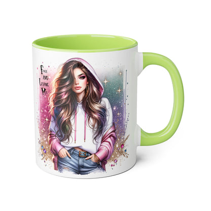 Stylish Accent Mug - 'Free and Loving Me' Coffee Cup, Perfect Gift for Coffee Lovers, Inspirational Drinkware, Cute Morning Mug