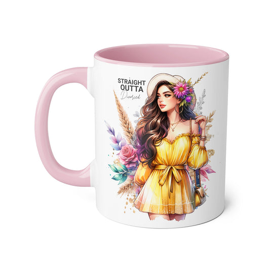Straight Outta Divorced Humoristic Chic Floral Accent Mug, Stylish Coffee Cup, Trendy Teacup, Unique Gift for Friends, Perfect for Birthdays and Celebrations