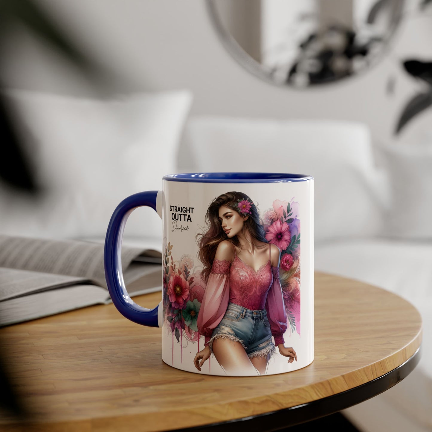 Straight Outta Divorced Humoristic Stylish Accent Mug, Floral Coffee Cup, Gifts for Her, Straight Outta, Unique Art Mug, Home Decor, Birthday Present