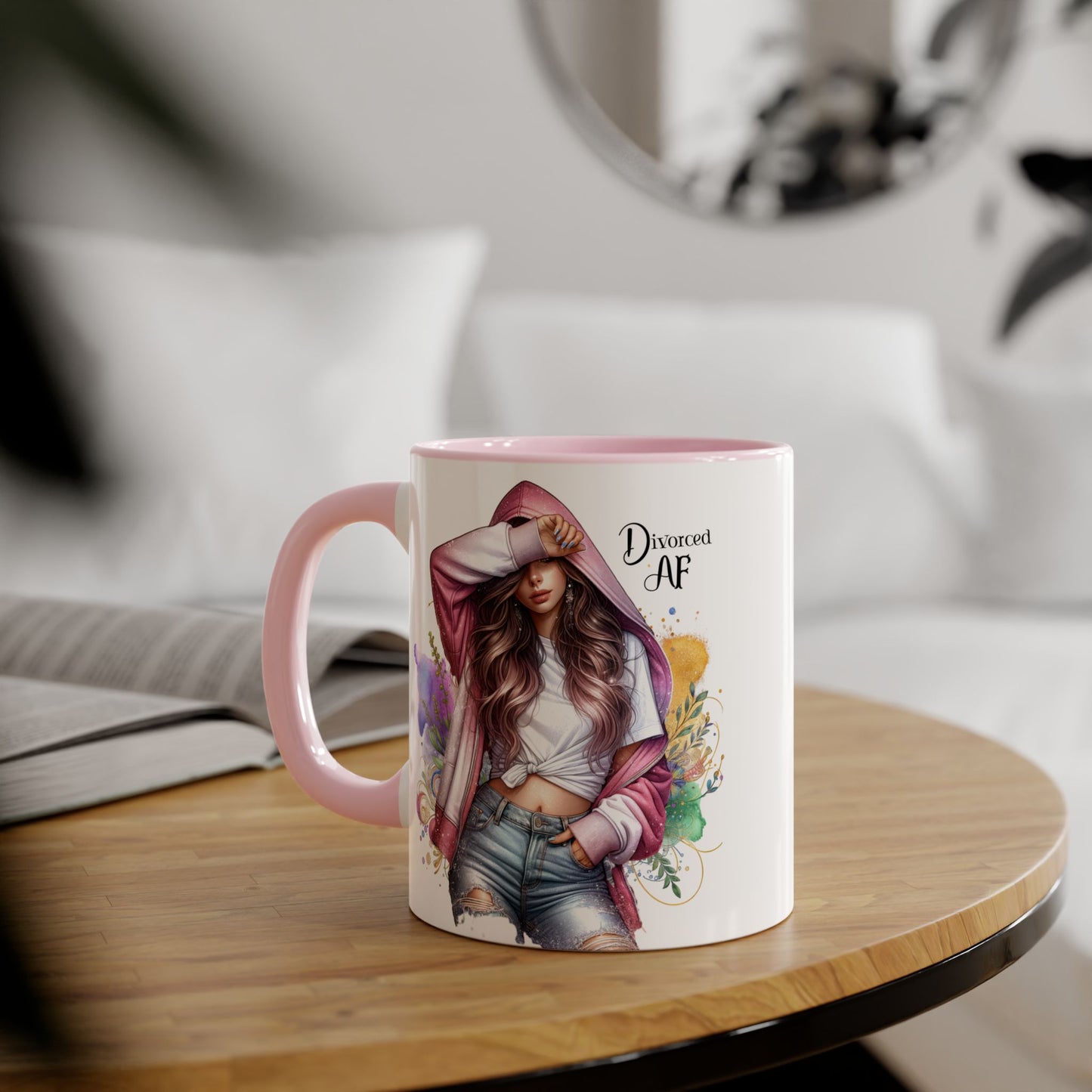 Trendy Accent Mug - 'Divorced AF' Design, Chic Gift for Friends, Coffee Lovers, Inspirational Drinkware, Birthday, Everyday Use