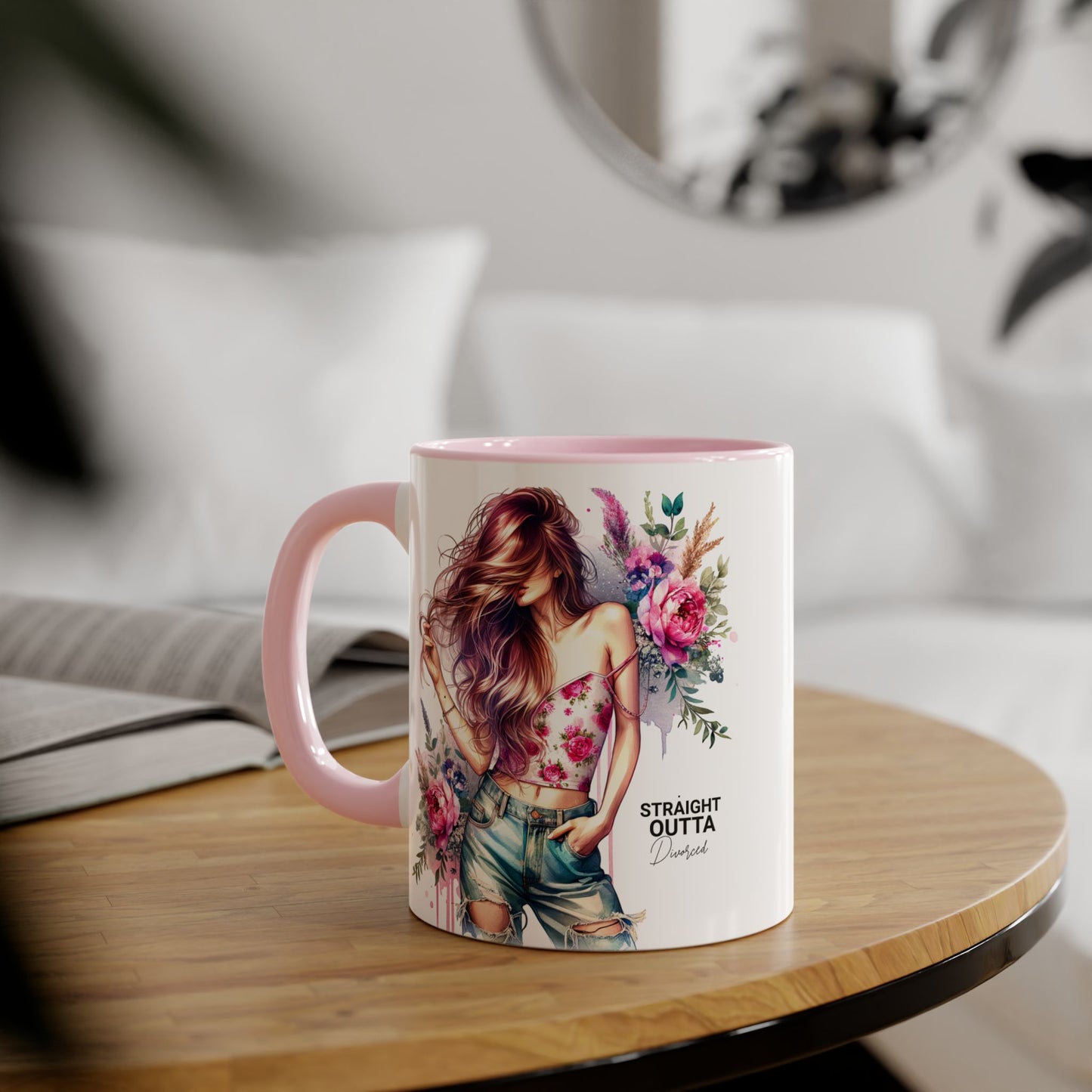 Straight Outta Divorced Humoristic Floral Accent Mug - Inspiring Gift for Friends, Unique Coffee Cup, Perfect for Birthdays, Home Decor, Coffee Lovers