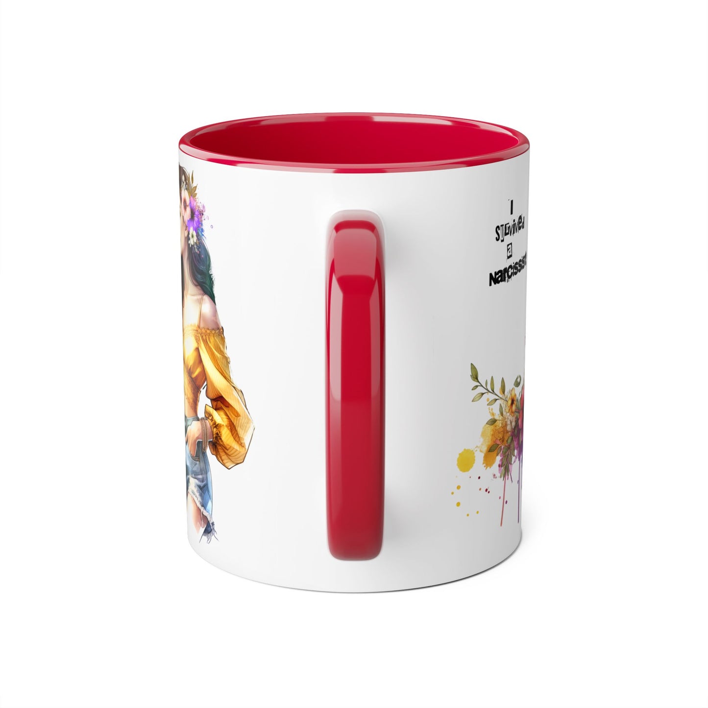 Empowering Accent Mug, Flower Art Coffee Cup, I Survived a Narcissist, Gift for Her, Inspirational Tea Mug, Self-Care