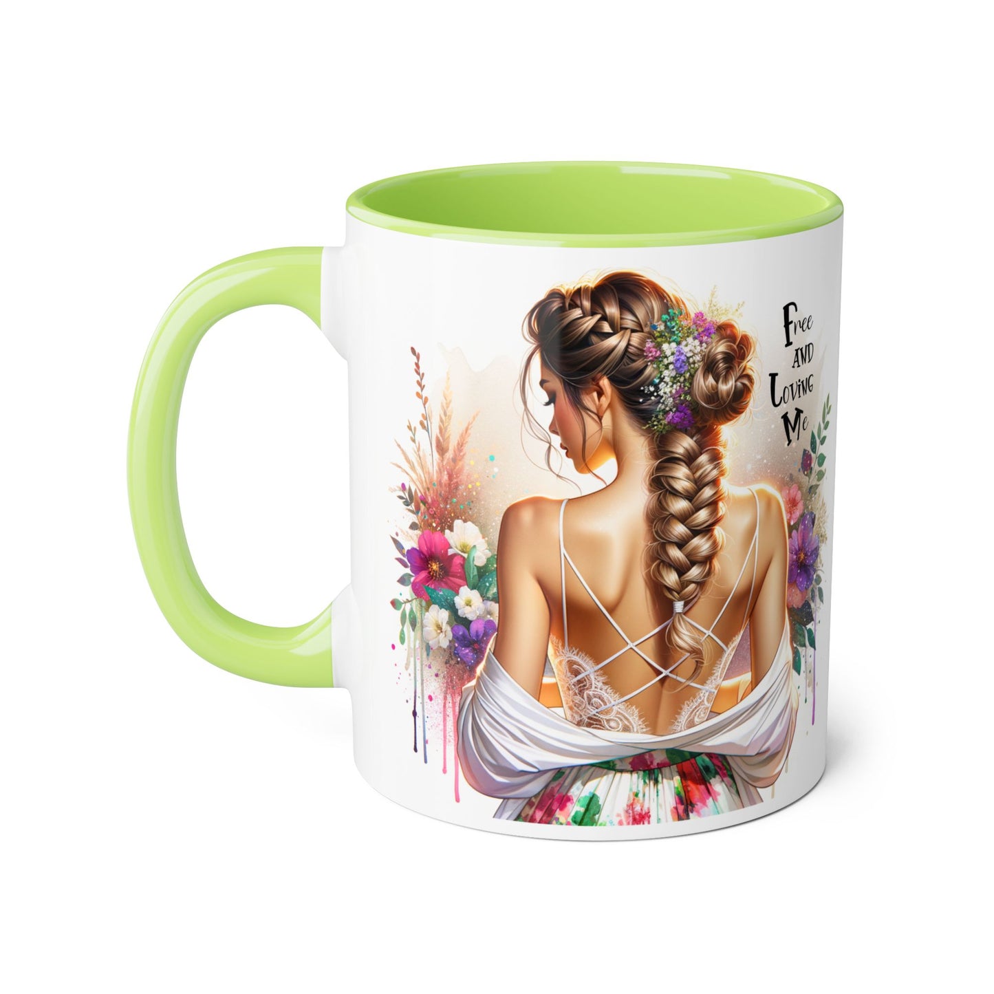 Bohemian Floral Accent Mug, Free and Loving Me Coffee Cup, Gifts for Her, Birthday, Inspirational Drinkware, Home Decor