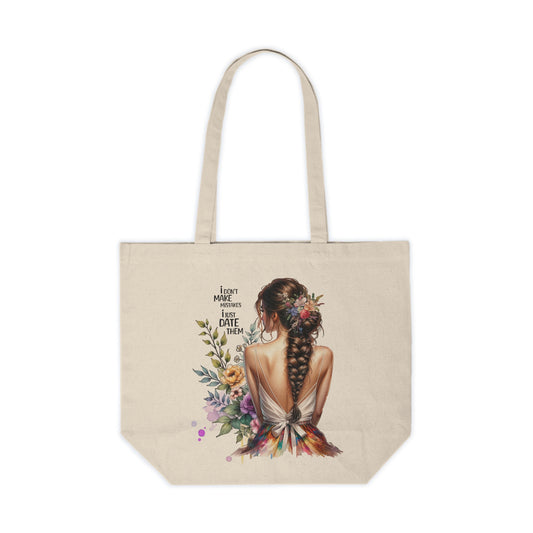 I Don`t Make Mistakes, I Just Date Them Bohemian Floral Canvas Tote Bag, Eco-friendly Shopping Bag, Gift for Her, Beach or Grocery Tote, Unique Art Tote
