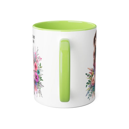 Floral Accent Mug, 11oz Coffee Cup, Gift for Her, Inspirational Mug, Cute Floral Design, Self-Love Coffee Mug