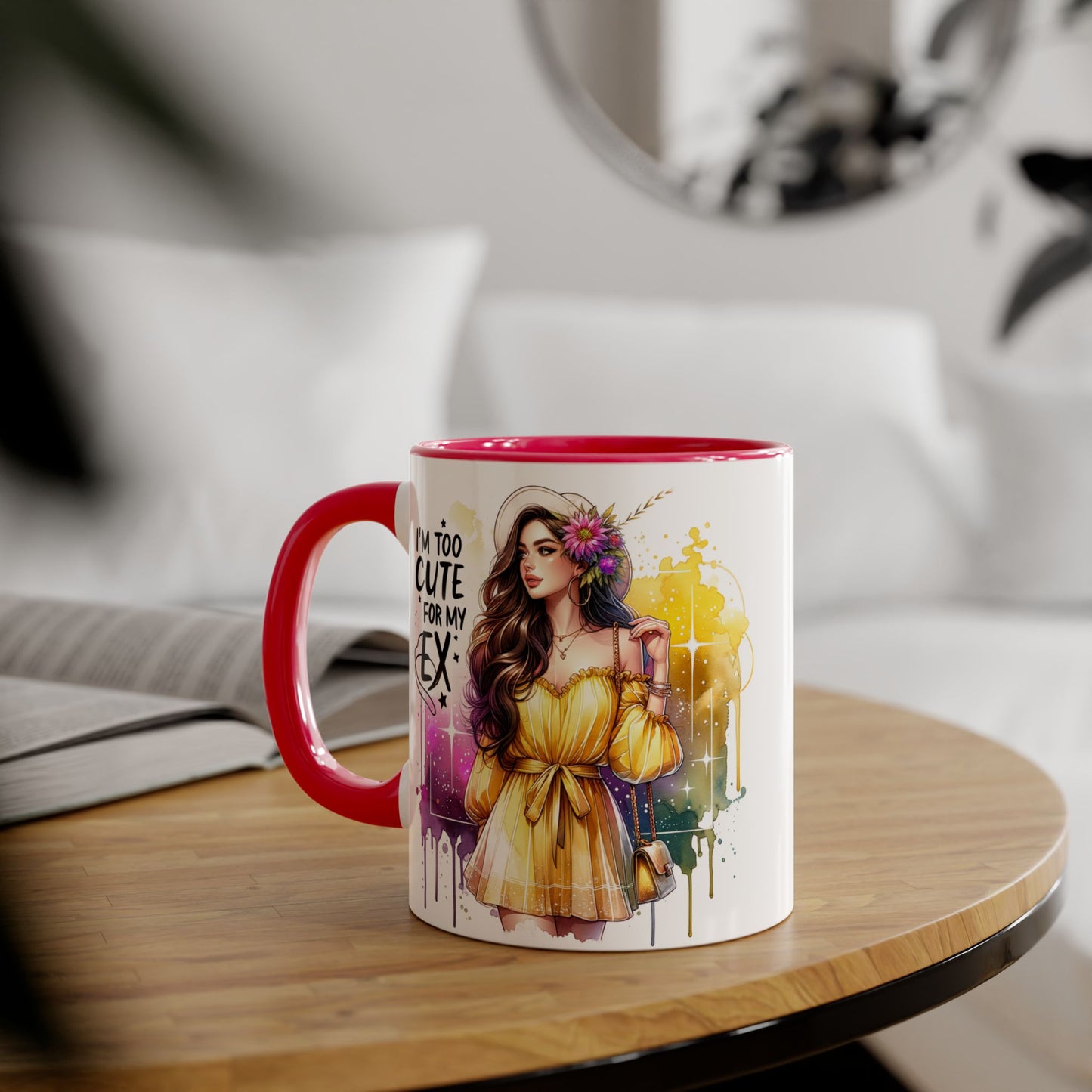Cute Ex-Related Accent Mugs, 11oz - Quirky Gifts, Funny Coffee Cup, Relationship Humor, Self-Love Mug, Colorful Artwork